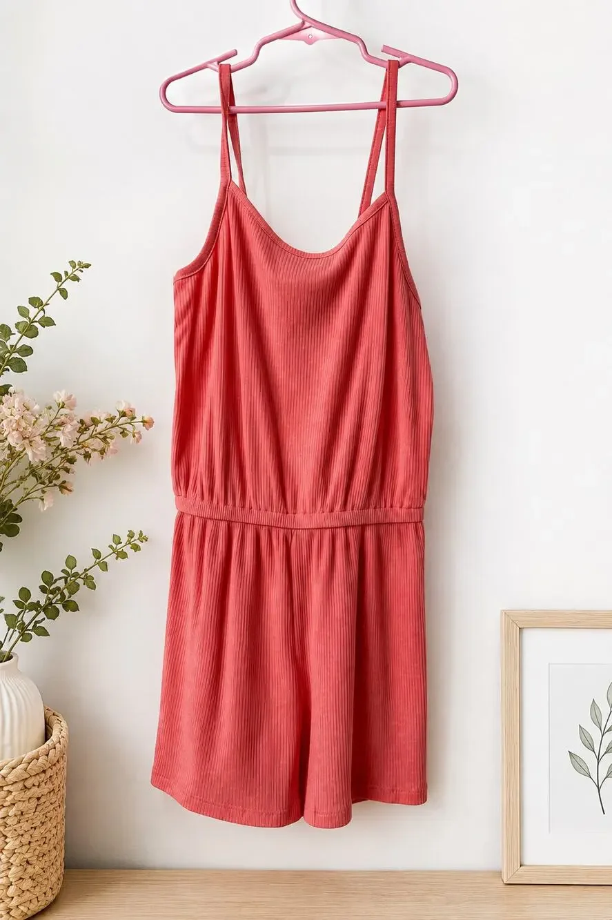 Old Navy Girls Ribbed Skort Romper Coral Pink Size L 10-12 Sleeveless Summer